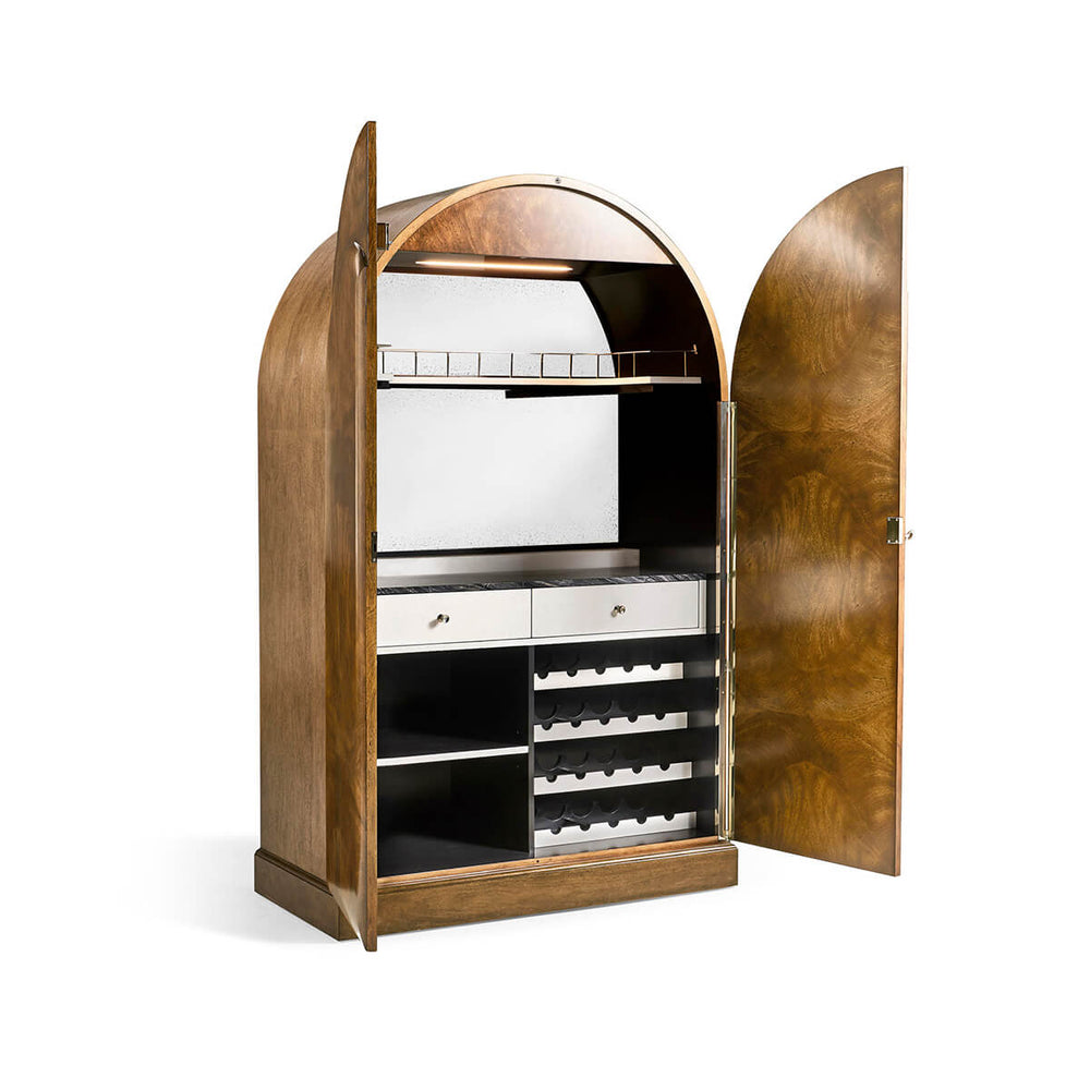 Closed Art Deco bar cabinet front view.