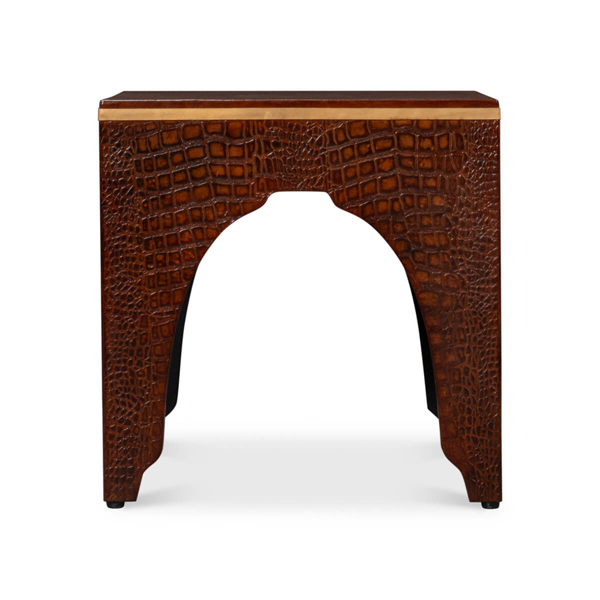 Side view showing arch design of stool.