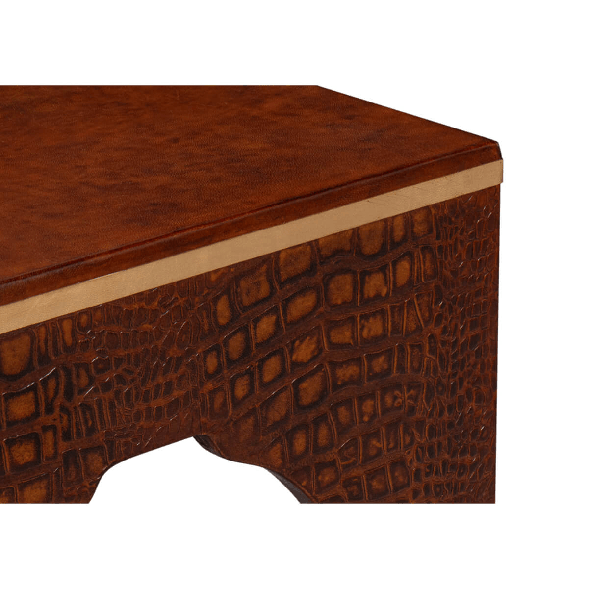 Close-up of corner trim on crocodile stool.