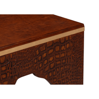 Close-up of corner trim on crocodile stool.
