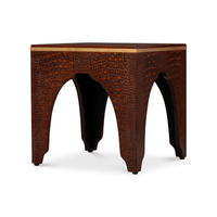 Side angle of crocodile stool with arch legs.