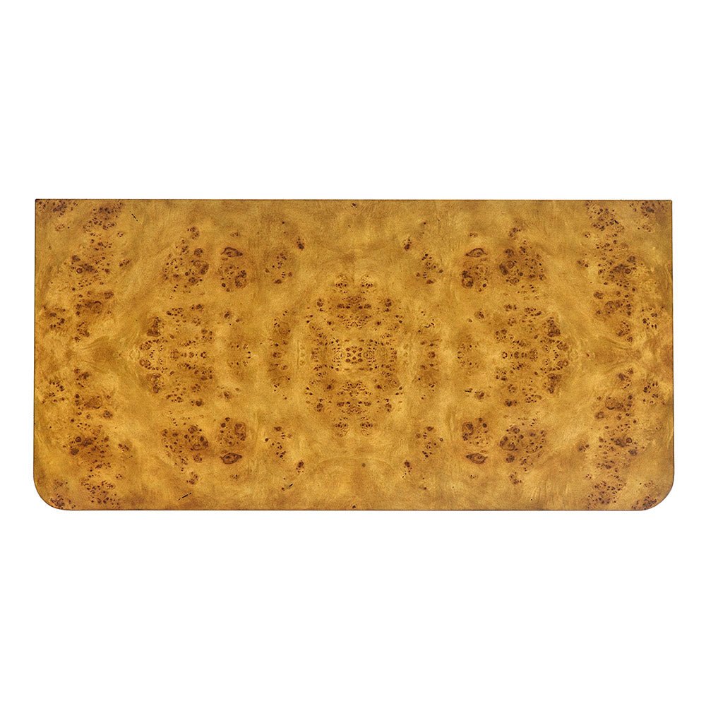 Top view of Art Deco burl chest, highlighting pattern.