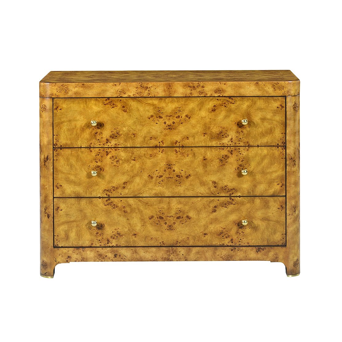 Art Deco burl chest, front view showing drawers.