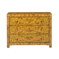 Art Deco burl chest, front view showing drawers.
