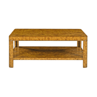 Frontal view of Art Deco burl coffee table.