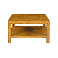 Side perspective of Art Deco burl coffee table design.