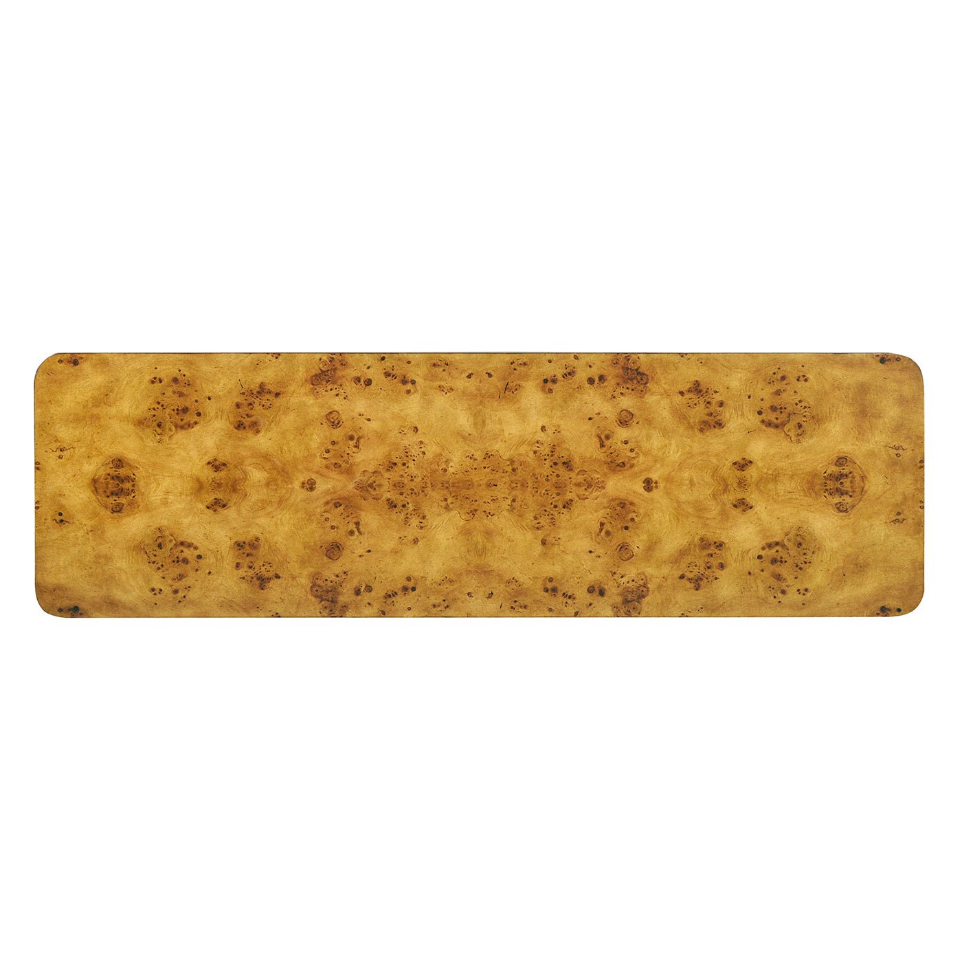 Top view of burl console table showcasing pattern.