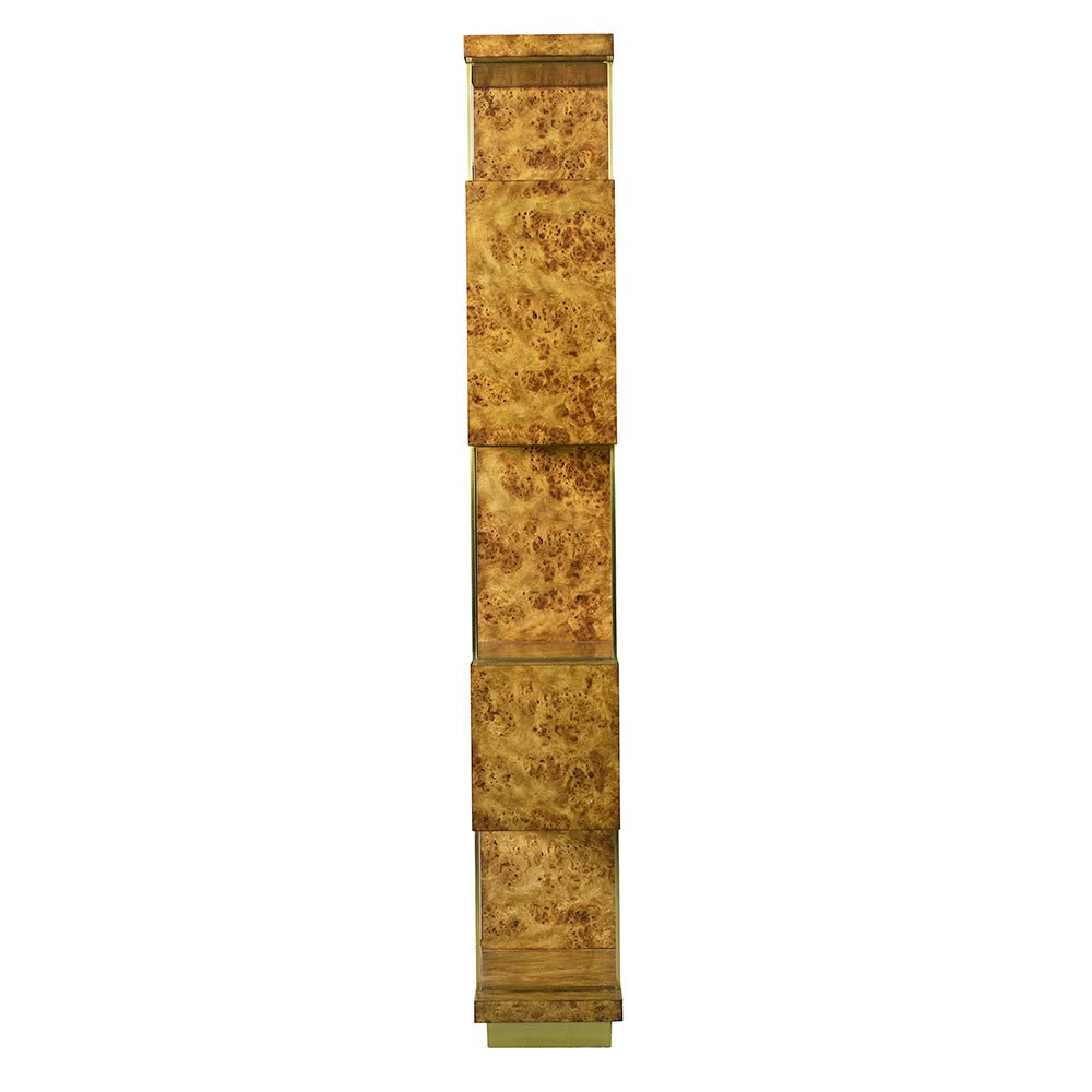 Side profile of Art Deco Burl Etagere, vertical design.