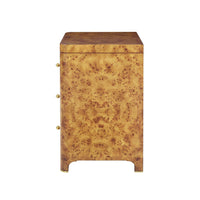 Side view of Art Deco burl nightstand.