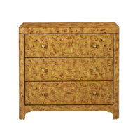 Front view of closed Art Deco burl nightstand.