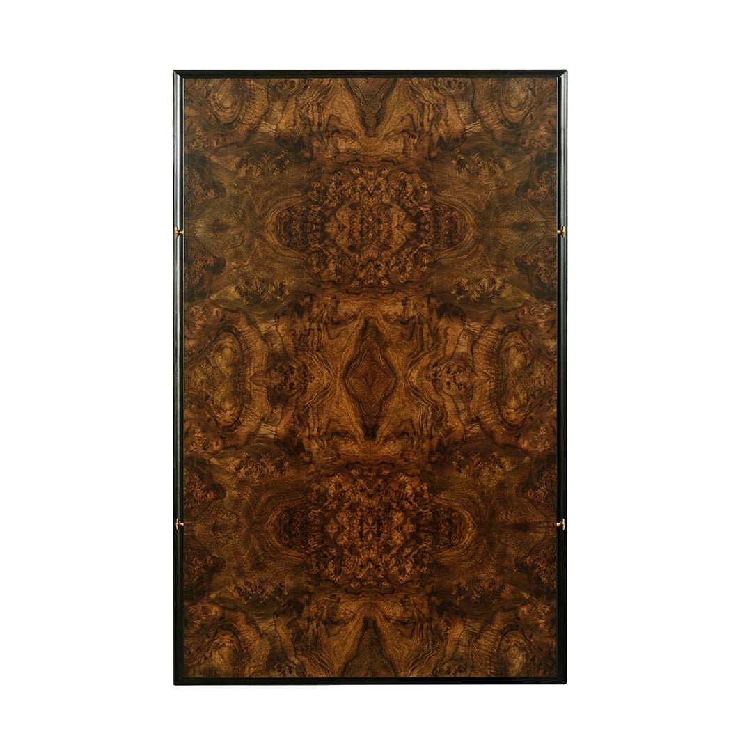 Top view of burl walnut coffee table design pattern.