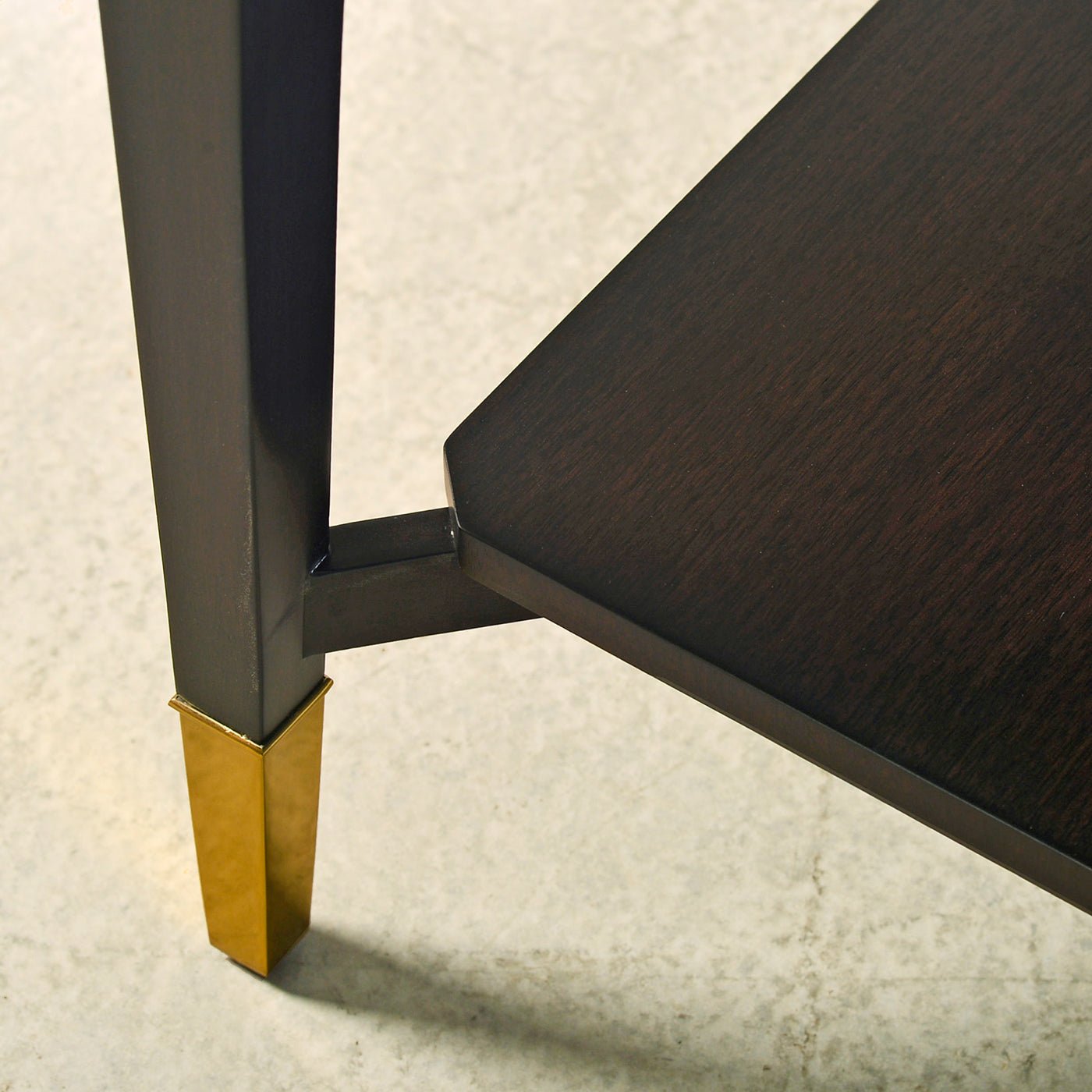 Leg and shelf connection detail art deco end table.