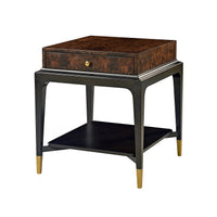 Art Deco burl walnut end table angled view.