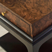 Top surface detail art deco burl walnut end table.
