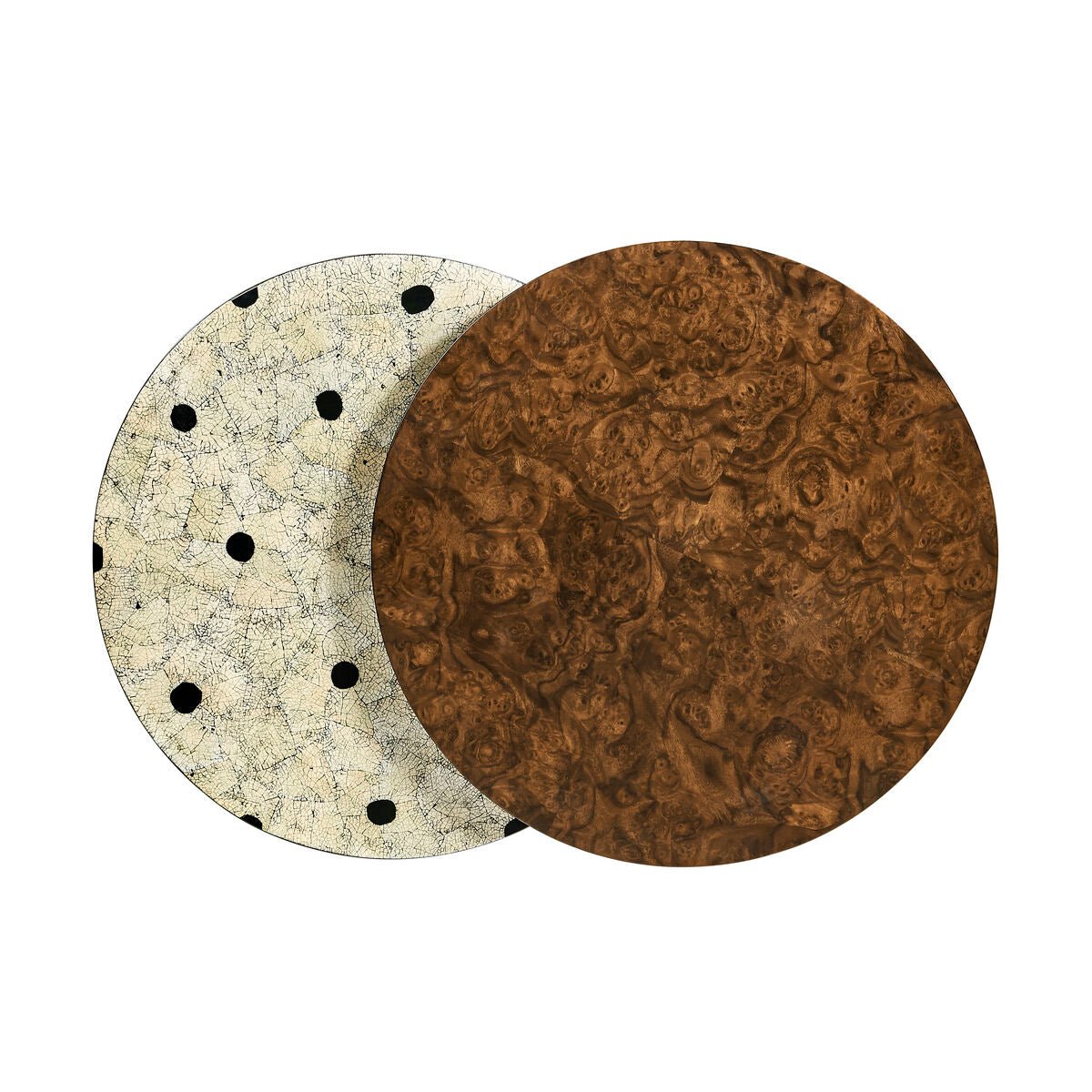 Close-up of accent table's detachable tops.