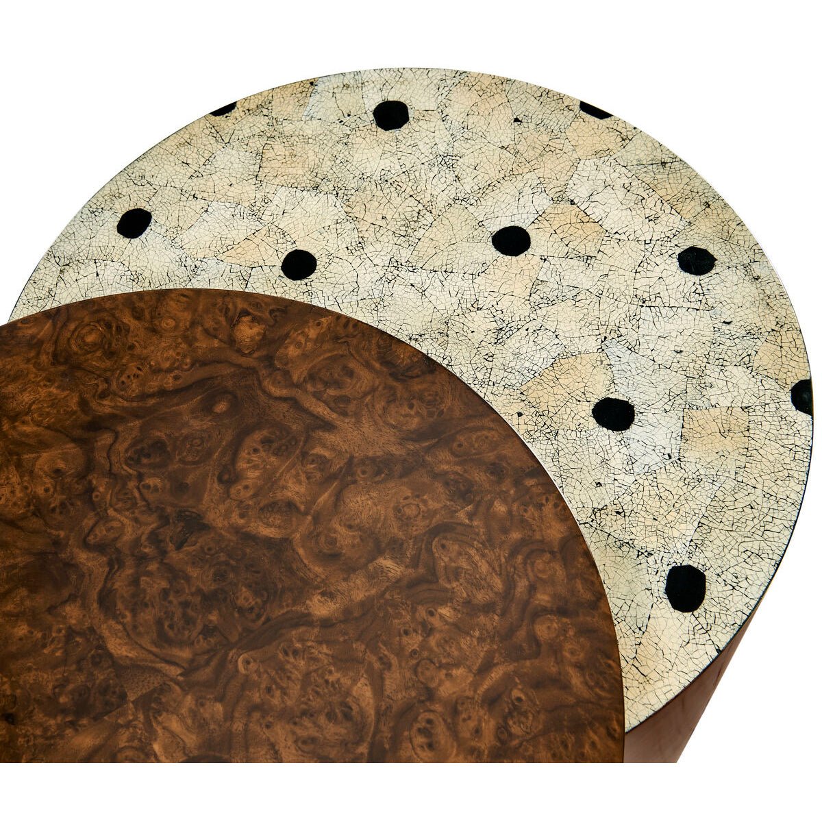Overlapping tops of accent table, detailed view.
