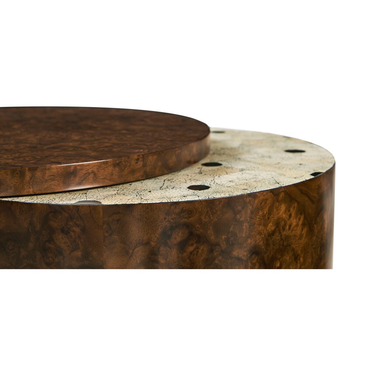 Side view of accent table showing layered tops.