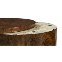 Side view of accent table showing layered tops.
