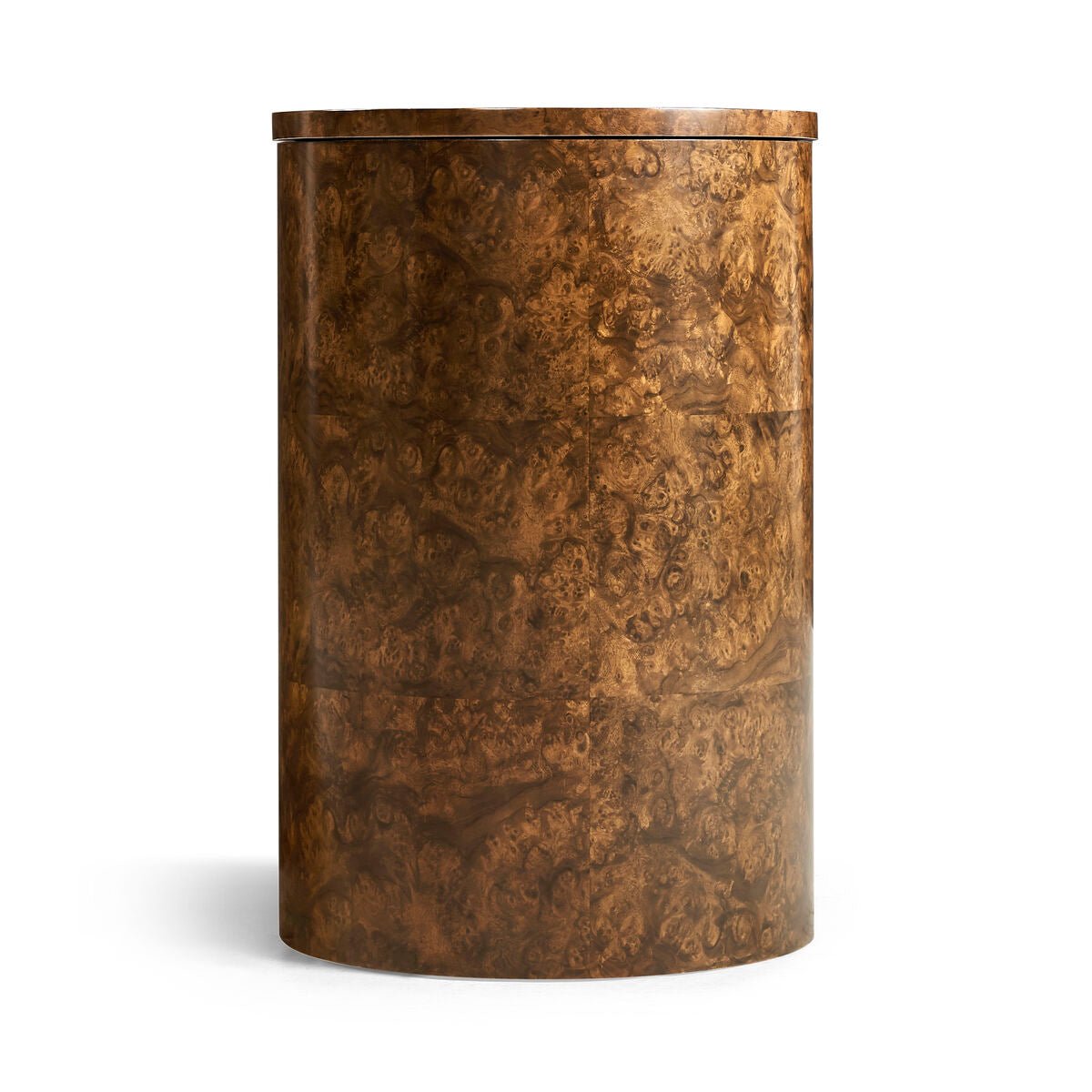 Tall wood accent table side view.