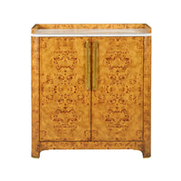 Art Deco burl wood bar cabinet front view closed.
