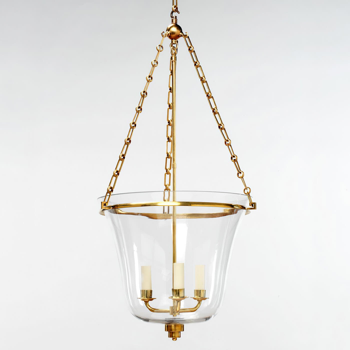 Art Deco cloche lantern, hanging with clear glass detail.