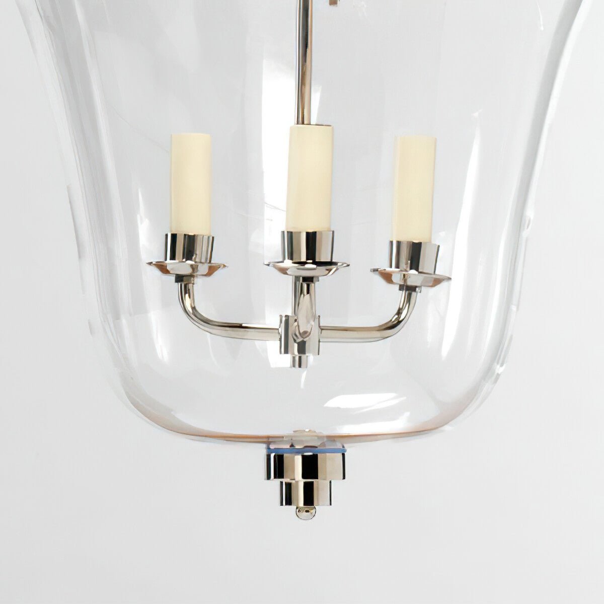 Interior view of cloche lantern's three-bulb fixture.