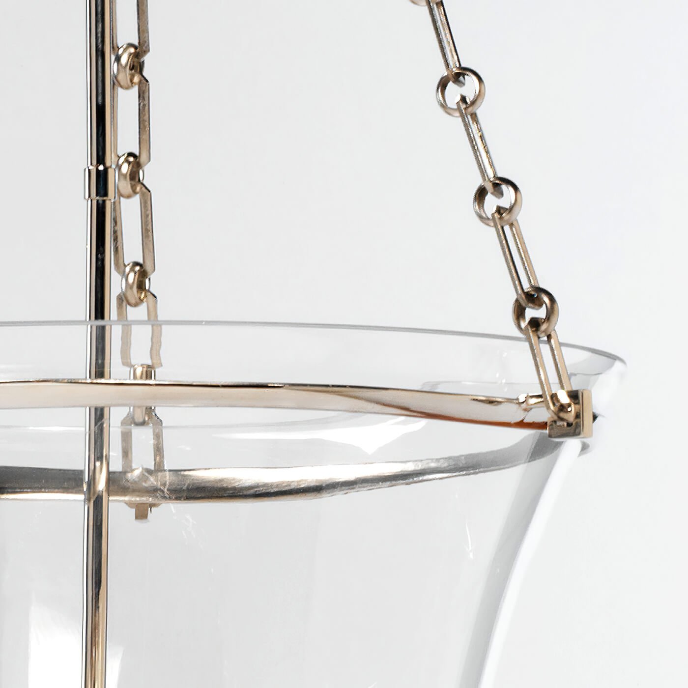 Detail of cloche lantern chain and nickel trim.
