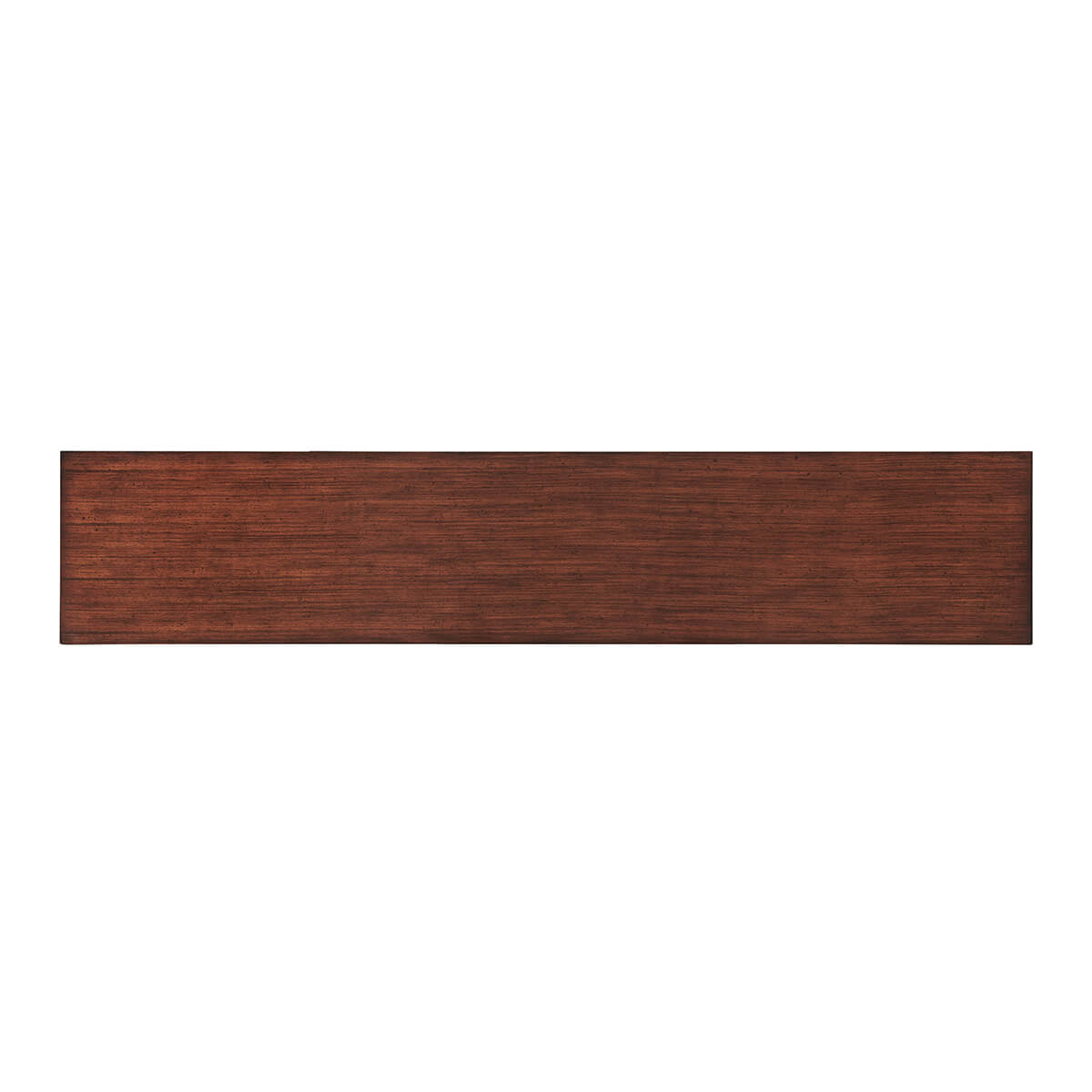 Top view of Art Deco console table, rich wood texture.