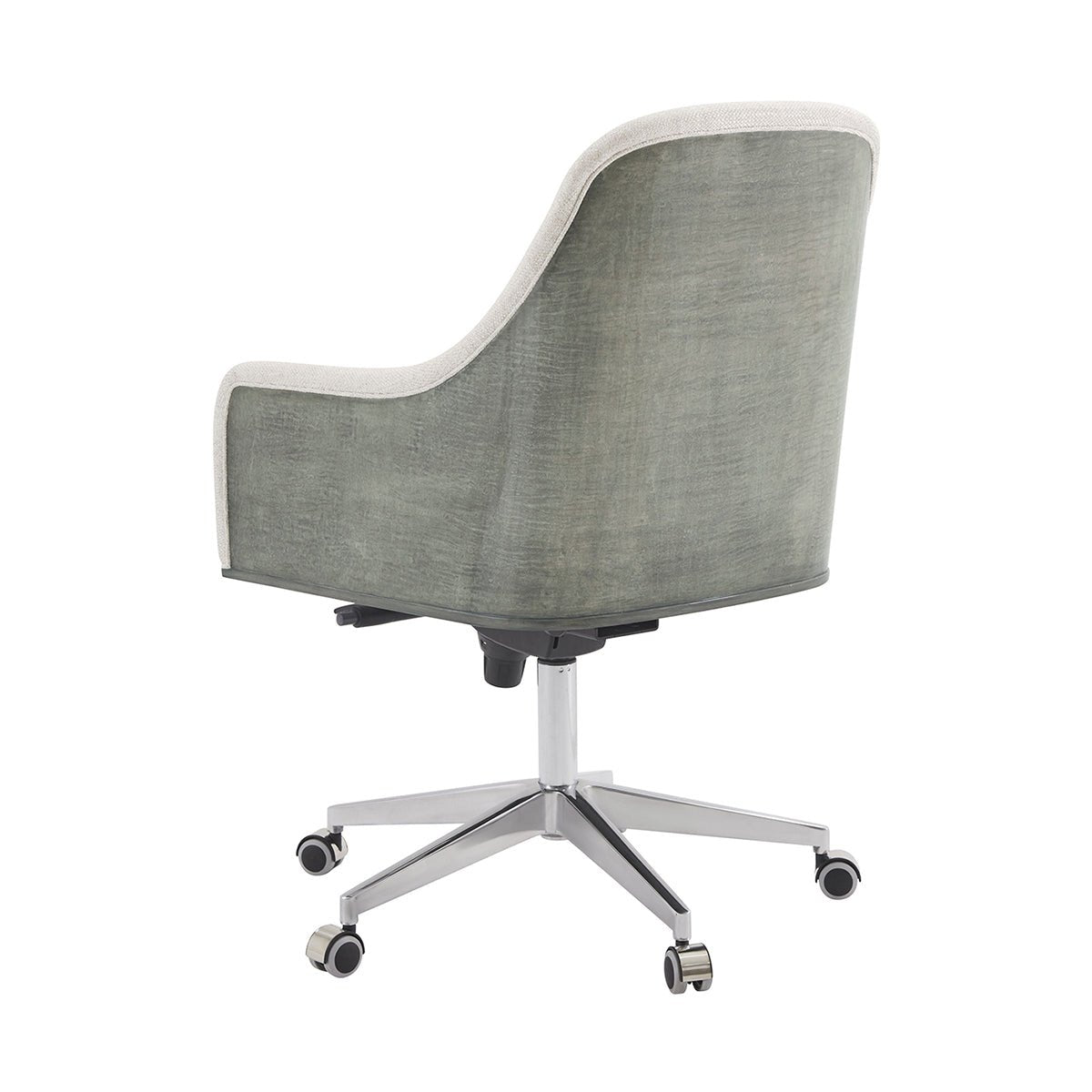 Art Deco desk chair back view, textured fabric.