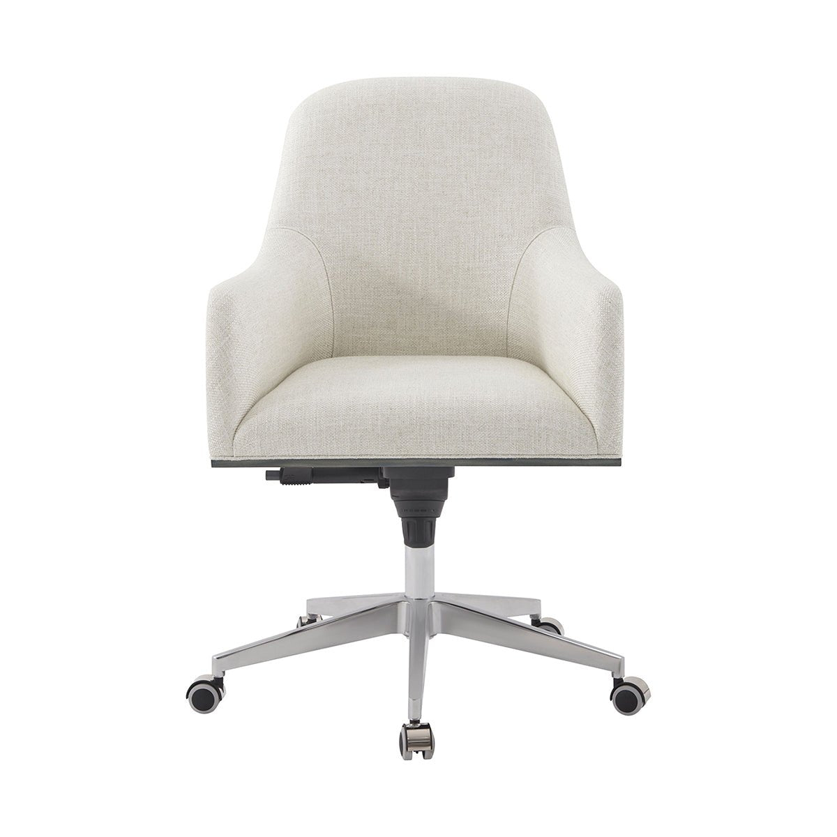 Art Deco desk chair front view, beige upholstery.