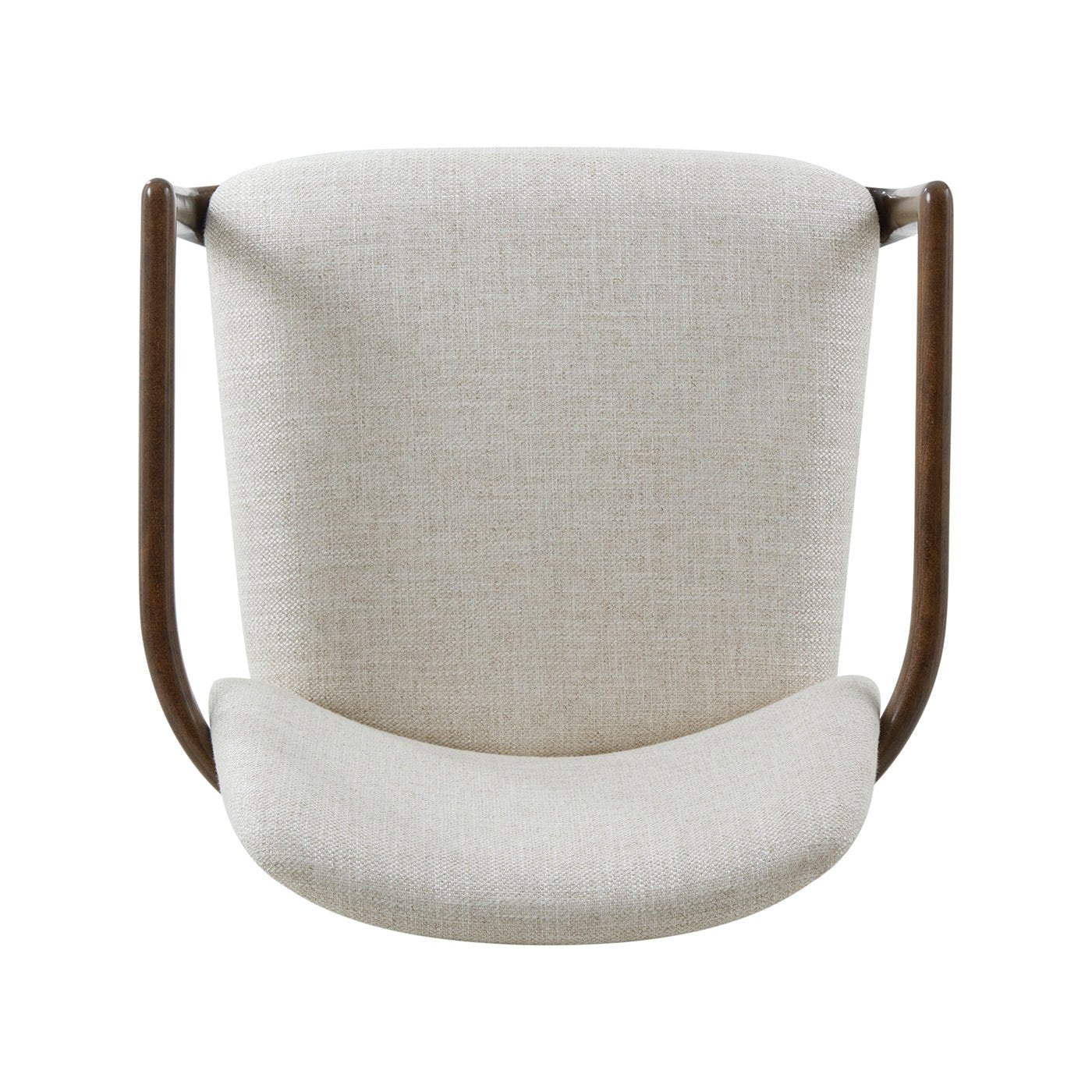 Top view of beige dining armchair with fabric seat.