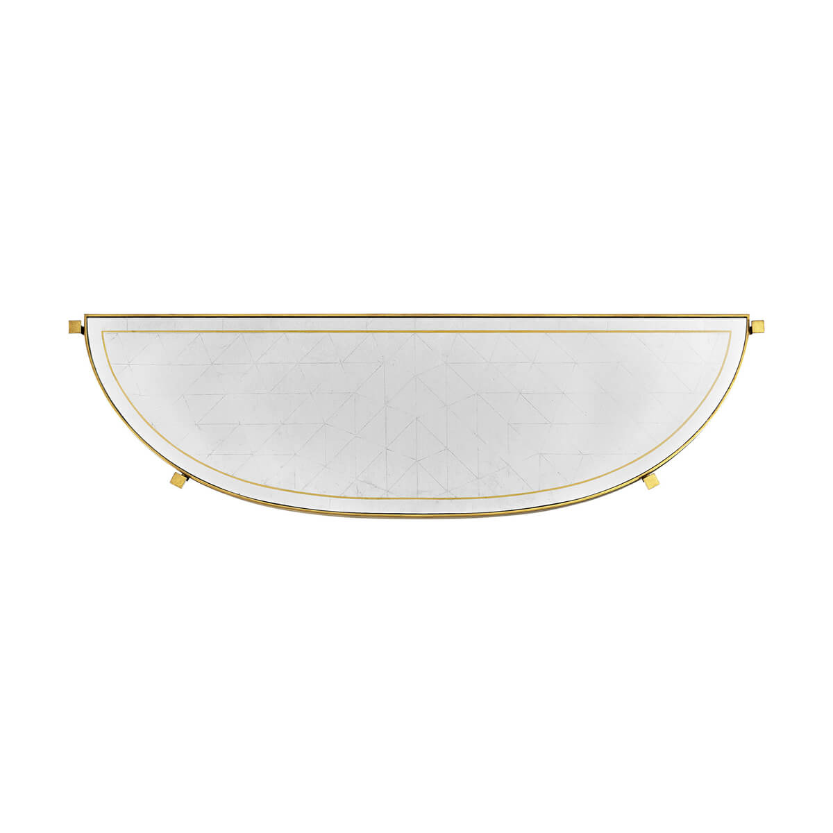 Top-down view of semi-circle console table marble surface.