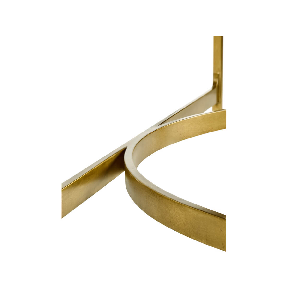 Console table leg with curved brass support detail.