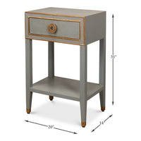 Dimensional view of Art Deco grey nightstand.