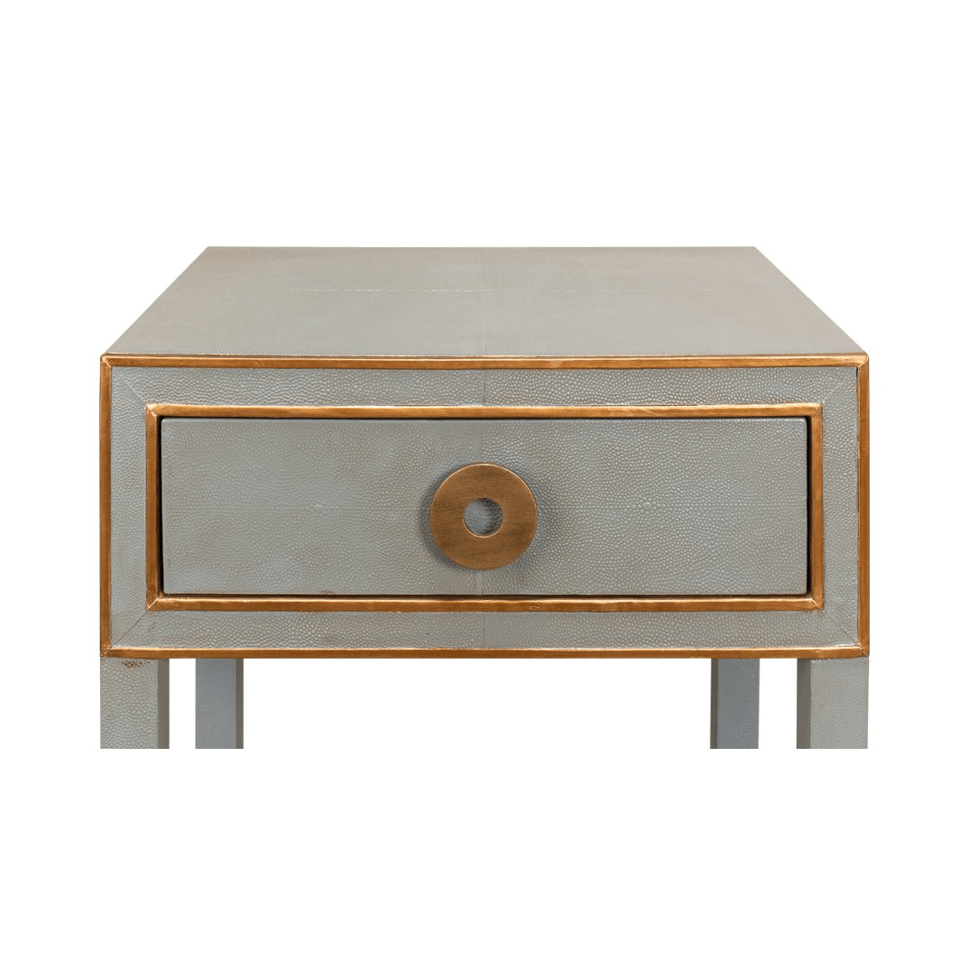 Close-up of drawer front and handle.