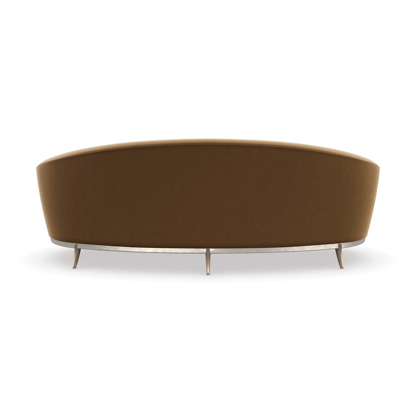 Back view of brown kidney sofa.