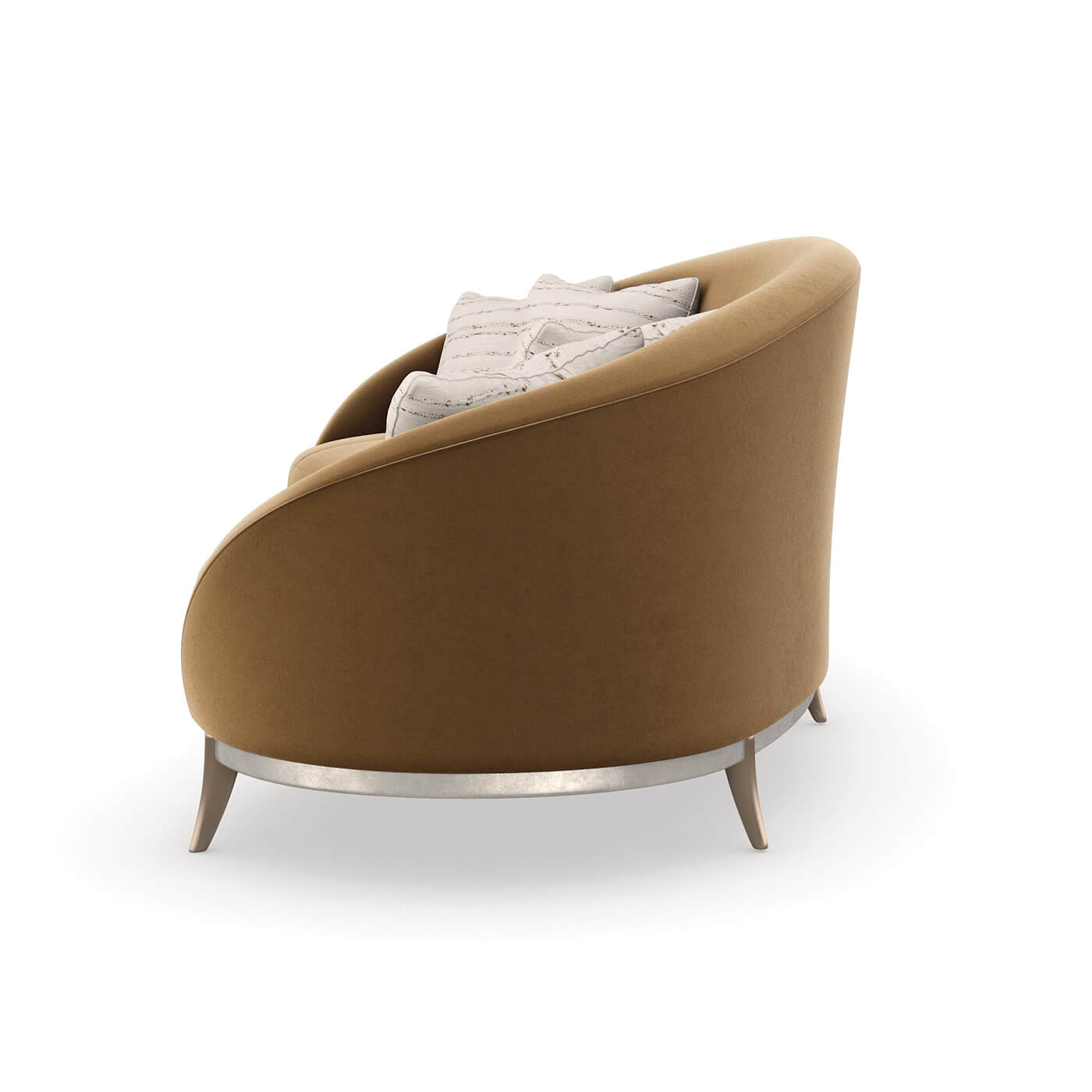 Side view of kidney sofa with pillows.