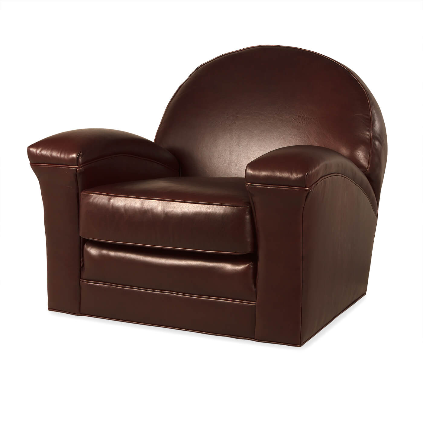 Front view of Art Deco leather club chair.