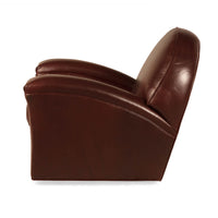 Side profile of Art Deco leather club chair.
