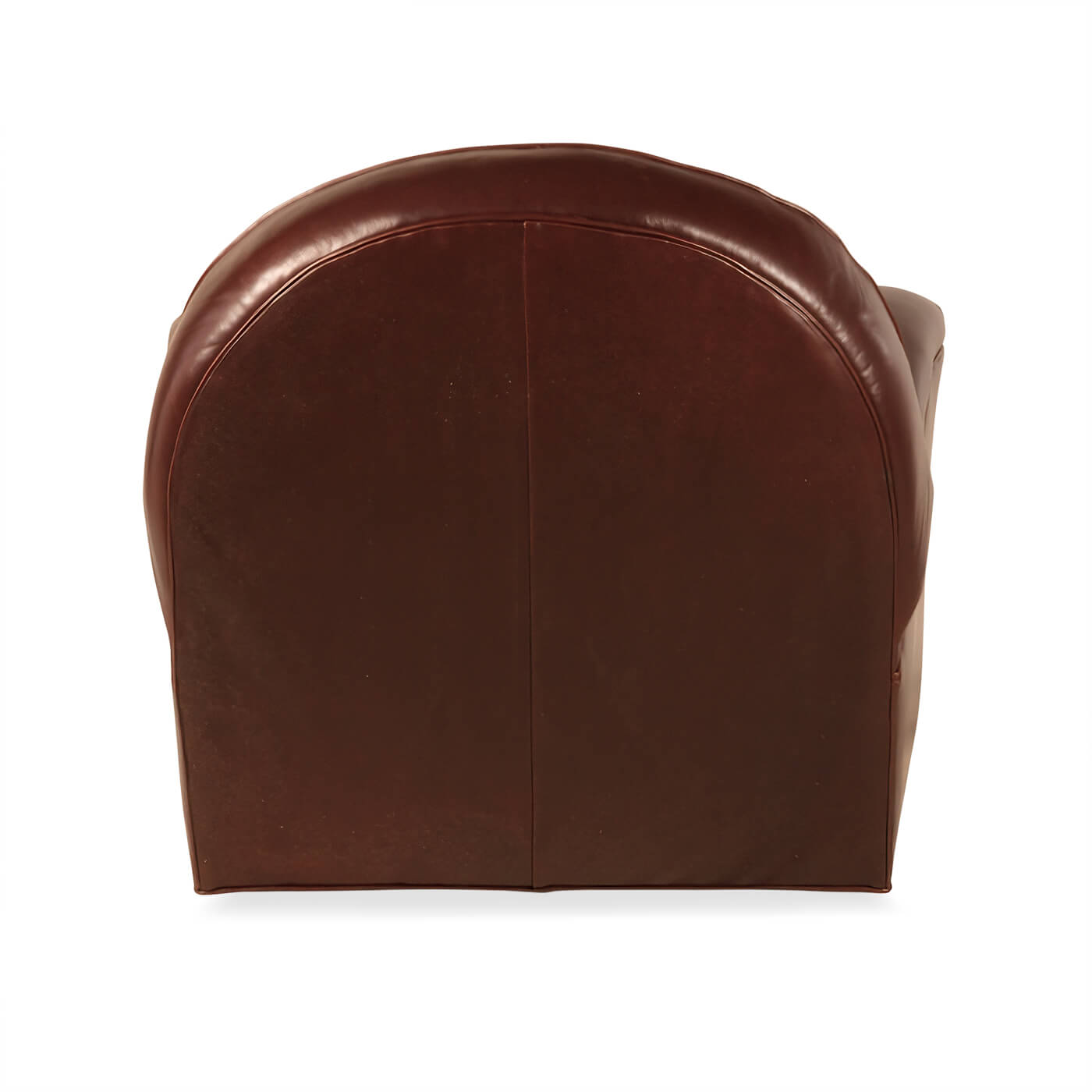 Back view of leather club chair.