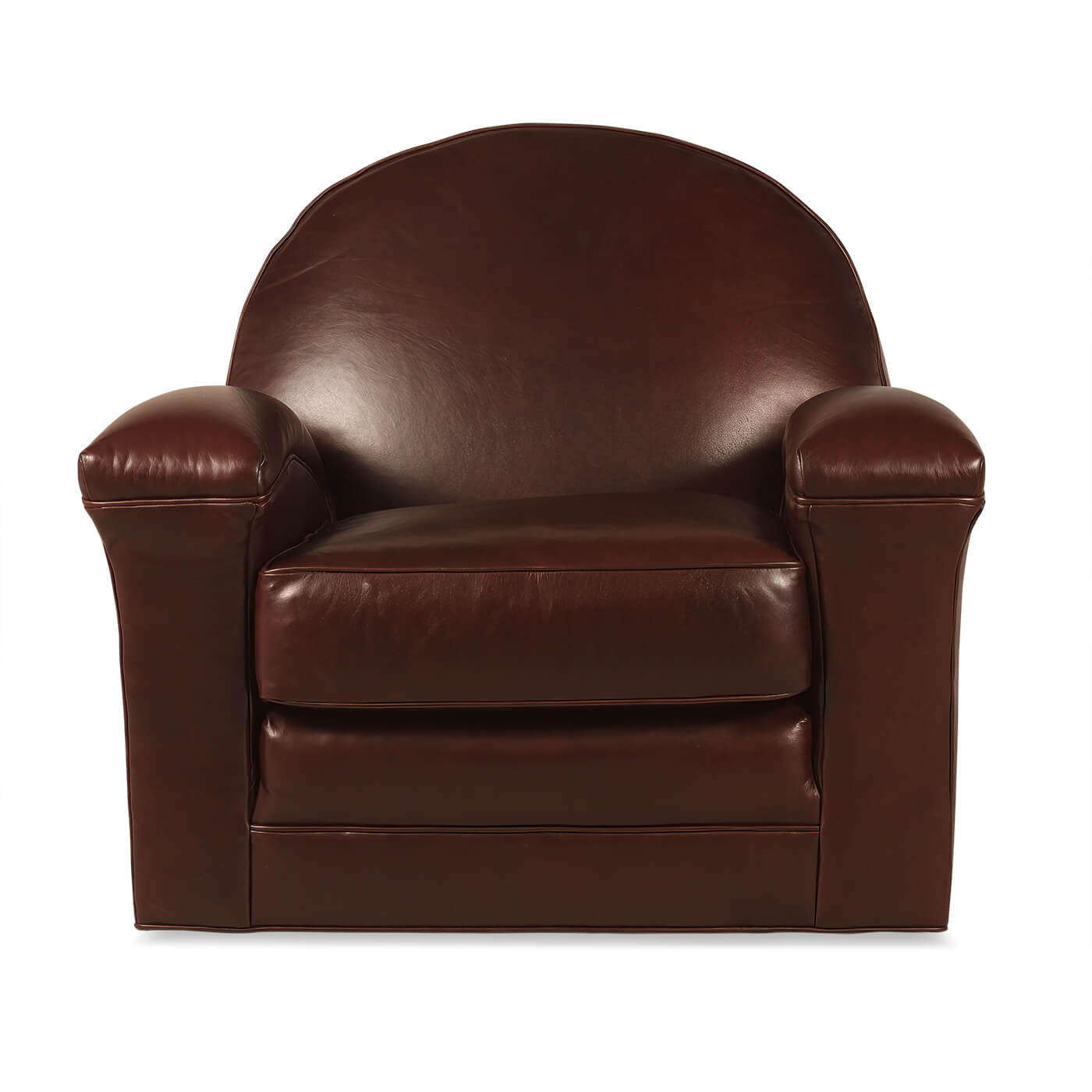 Straight front angle of leather club chair.