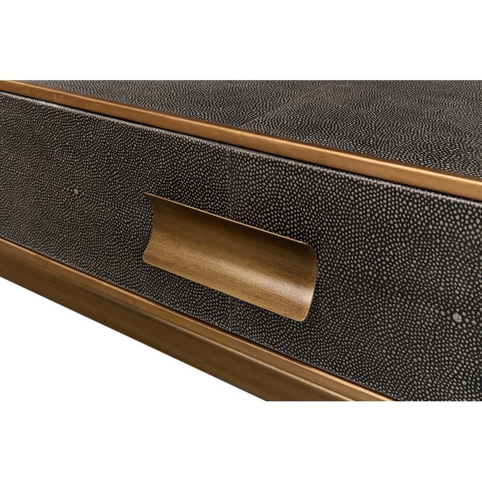 Close-up of table drawer handle and texture.