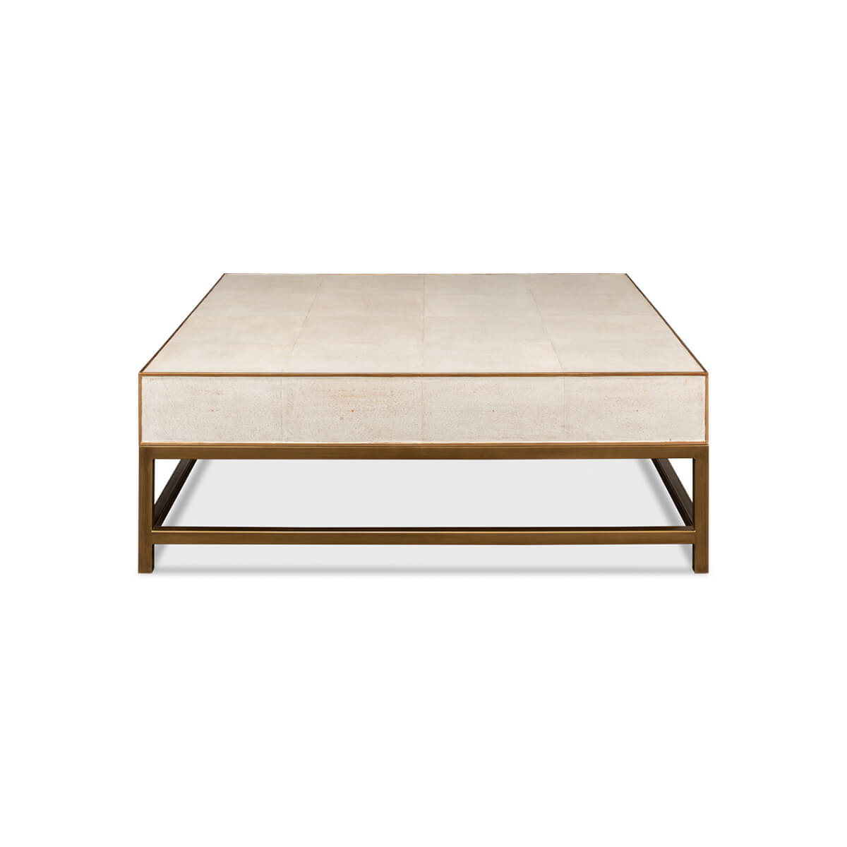 Side view of white coffee table geometric form.