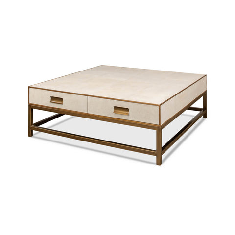 Art Deco Leather Coffee Table in Osprey White