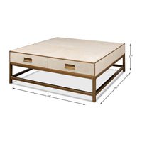 Coffee table dimensions highlighted in a side perspective.