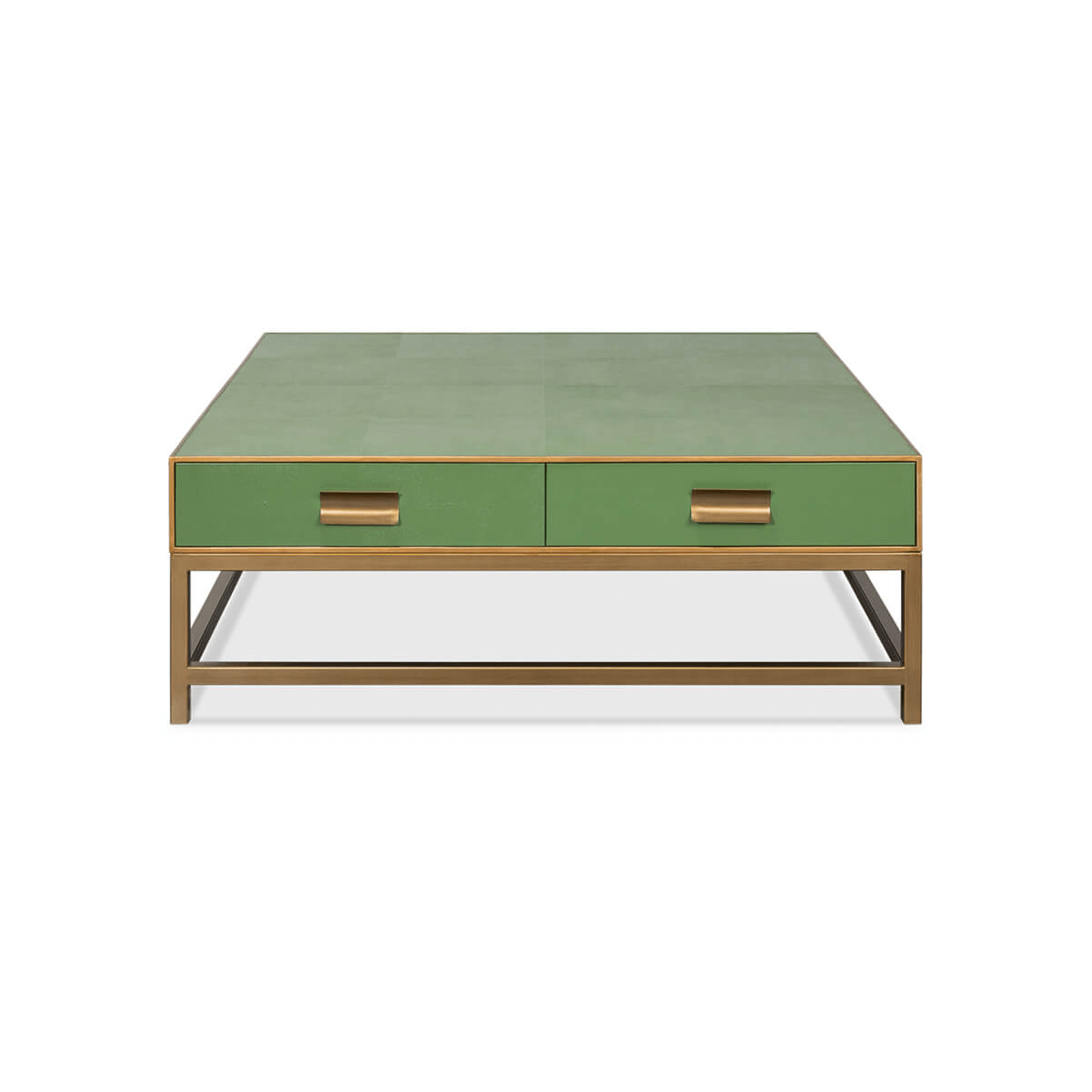 Front view of green table, drawers closed