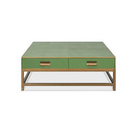 Front view of green table, drawers closed