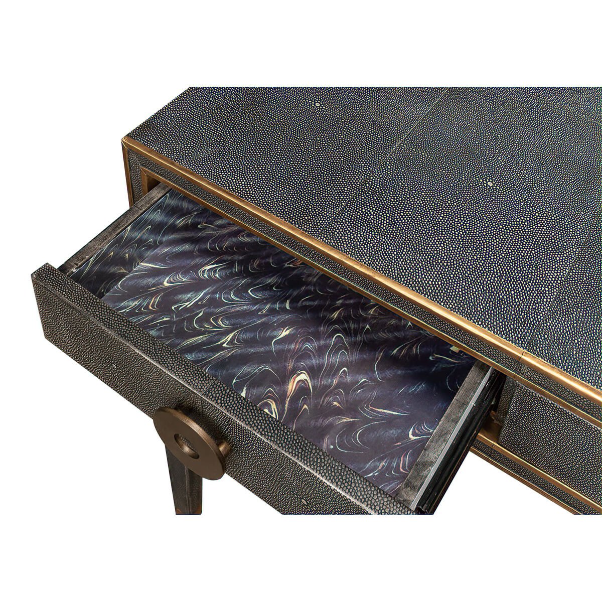 Drawer interior displaying unique lining design.