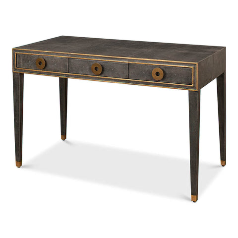 Art Deco Leather Desk - Dark Grey