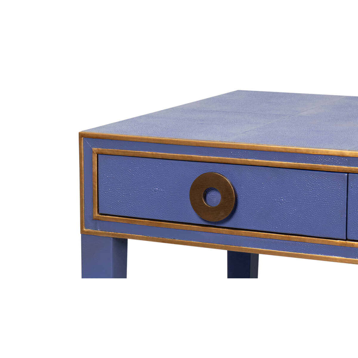 Side view of Art Deco desk featuring drawer handle.